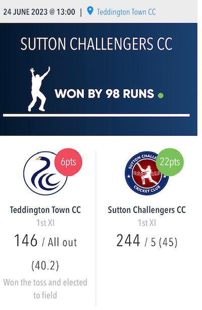 Match Report - 1st XI v/s Teddington Town CC